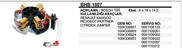 DODO KÖMÜR YUVASI RENAULT KANGOO/PEUGEOT PARTNER/CITROEN JUMPER BOSCH TİP ürün görseli 1