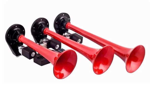 SEGER 12V ÜÇLÜ DALİ DALİ KORNA PLASTİK KIRMIZI BORULU ürün görseli 1
