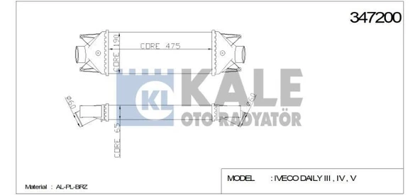 KALE TURBO RADYATÖRÜ (INTERCOOLER) IVECO DAILY III - IV - V (475X187X64) AL/PL/BRZ ürün görseli 1