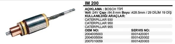 REMARK KOLLEKTÖR 24V 19 DİŞ CATERPILLAR 930-950-955 BOSCH TİP ürün görseli 1