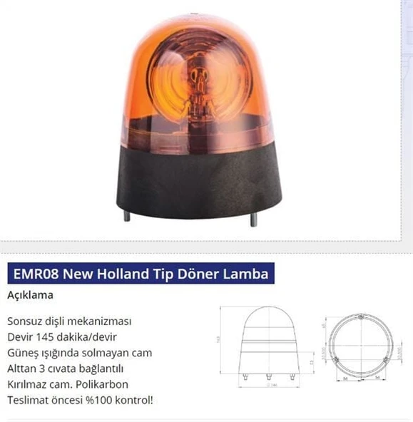 EMİR 12V DÖNER LAMBA NEW HOLLAND TİP ürün görseli 1