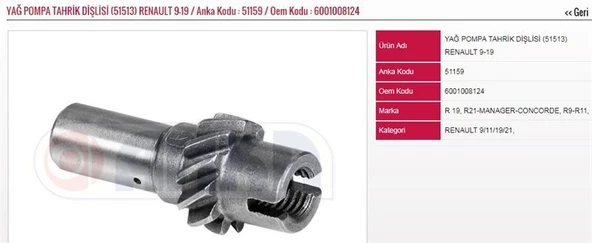 ANKA YAĞ POMPA TAHRİK DİŞLİSİ (51513) RENAULT R9 / R19 ürün görseli 1