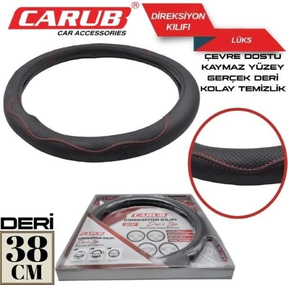 CARUB DİREKSİYON KILIFI DERİ LÜX 38CMSİYAH ÇANTALI (KIRMIZI DİKİŞLİ) ürün görseli 1