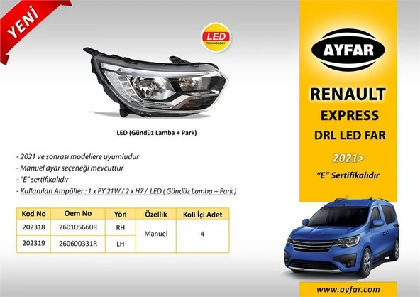 AYFAR FAR MANUEL SOL - LED DRL + PARK RENAULT EXPRESS ( 2021> ) ürün görseli 1