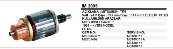 DODO KOLLEKTÖR 24V 13 DİŞ MITSUBISHI YM CANTER 98-> MITSUBISHI TİP ürün görseli 1