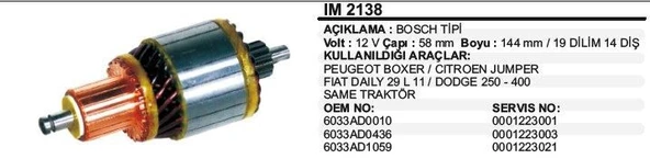 DODO KOLLEKTÖR 12V 14 DİŞ BOSCH010 PEUGEOT BOXER / JUMPER /DODGE 250 - 400 SAME TRAKTÖR BOSCH TİP ürün görseli 1