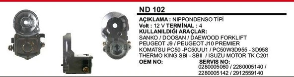 REMARK MARŞ OTOMATİĞİ 12V.ISUZU WIDE/ PEUGEOT J9 PREMIER 2 2KW NIPPONDENSO TİP ürün görseli 1