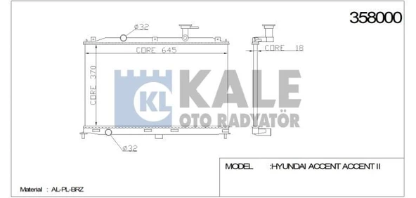 KALE RADYATÖR HYUNDAI ACCENT ERA TÜM BENZİNLİLER MANUEL VİTESLER İÇİN (370*648*16) ürün görseli 1