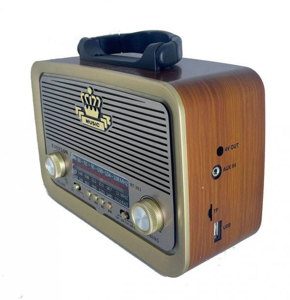 Everton RT-301 Ahşap Bluetooth Nostalji Şarjlı 3 Band Radyo usb sd Aux mp3 player düz ahşap ürün görseli 1