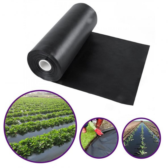 MULCH NAYLONU 80cm ENLİ 20 MİCRON (UZUNLUK SEÇİNİZ) SİYAH TABAN ÖRTÜSÜ PİDOK ÇİLEK MULCH UV Lİ SEBZE NAYLONU ürün görseli 1