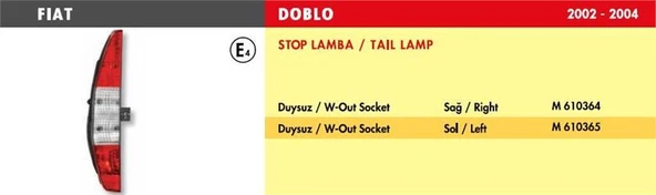 MARS STOP LAMBA FIAT DOBLO / SAĞ (2002-2006) (DUYSUZ) ürün görseli 1