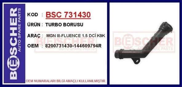 NEIMAN TURBO BORUSU MGN III-FLUENCE 1.5 DCİ K9K ürün görseli 1