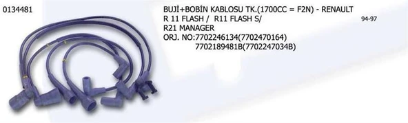 ÜNÜVAR BUJİ + BOBİN KABLOSU RENAULT R11 FLAŞ FLAŞ S / 21 770246134-7702470164 ürün görseli 1