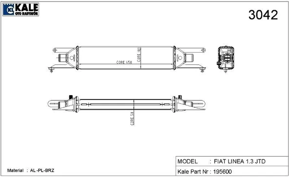 KALE TURBO RADYATÖRÜ (INTERCOOLER) FIAT LINEA 1.3 JTD AL+AL SİSTEM ürün görseli 1