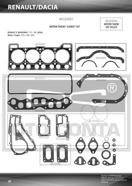 OTOCONTA MOTOR TAKIM CONTASI (KEÇESIZ SKCLI 1.40MM) RENAULT R9 BENZINLI C1J 768 - C2J770 - C3J700 ürün görseli 1