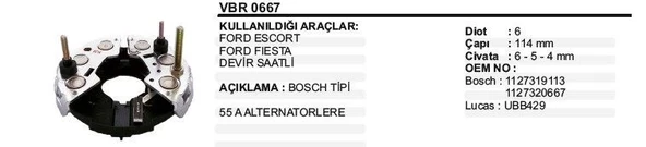 DODO DODO DİOT TABLASI FORD ESCORT/FIESTA 6D.114MM ürün görseli 1