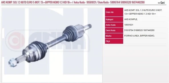 ANKA AKS KOMP. SOL 1.3 MJTD EURO 5 MOT. 13=>-BIPPER-NEMO 1.3 HDI 10=>  FIAT FIORINO PEUGEOT BIPPER CITROE N NEMO ürün görseli 1