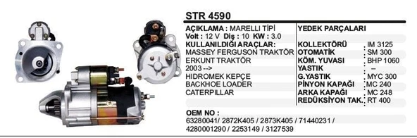DODO MARŞ MOTORU 10 DİŞ 12V FIAT DUCATO JUMPER BOXER MASSEY)/ERKUT TRAKTÖR 03->/ MARELLI-MAGNETON TİP ürün görseli 1