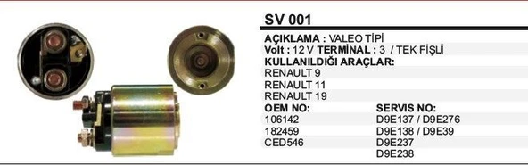REMARK MARŞ OTOMATİĞİ 12V RENAULT-R9-R11-19 TEK FİŞLİ 182459 VALEO TİP ürün görseli 1