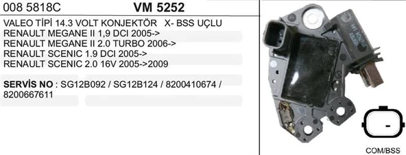 VERTEX KONJEKTÖR 14.3V RENAULT MEGANE II 1,9DCI/2,0T 05> 8200667611 ürün görseli 1