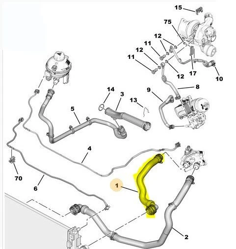 Peugeot 308 Motor Radyatörü Üst Su Hortumu (2014-2017) 9670813780 1.6 L THP ürün görseli 1