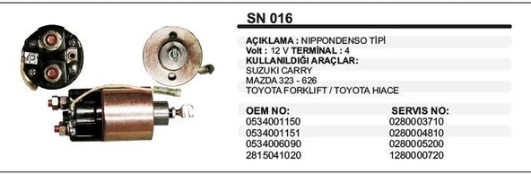REMARK MARŞ OTOMATİĞİ 12V SUZUKI CARRY MAZDA 323-626 TOYOTA FORKLIFT-HIACE NIPPONDENSO TİP ürün görseli 1