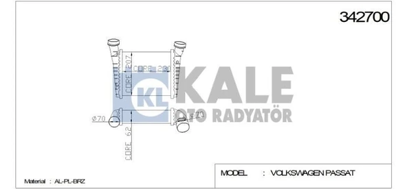 TURBO RADYATÖRÜ (INTERCOOLER) VW PASSAT (230X203X62) AL/PL/BRZ ürün görseli 1