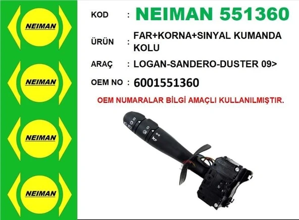FAR+KORNA+SINYAL KUMANDA KOLU LOGAN-MCV-SANDERO-DUSTER 09> ürün görseli 1