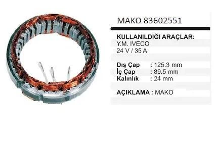 MAKO STATÖR (24V - 30A) FORD CARGO - FIAT 35 NC - 50 NC FIAT M 23 - 24 ürün görseli 1