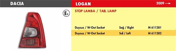 MARS STOP LAMBA DACIA LOGAN / SAĞ (2009 >) (DUYSUZ) ürün görseli 1
