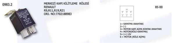 ÜNÜVAR KAPI KİLİTLEME ROLESİ RENAULT R9/R11/R19/R21 (7702188983) ürün görseli 1