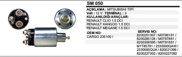 REMARK MARŞ OTOMATİĞİ 12V MITSUBISHI-RENAULT CLIO/MEGANE III/KANGO/LAGUNA MITSUBISHI TİP ürün görseli 1