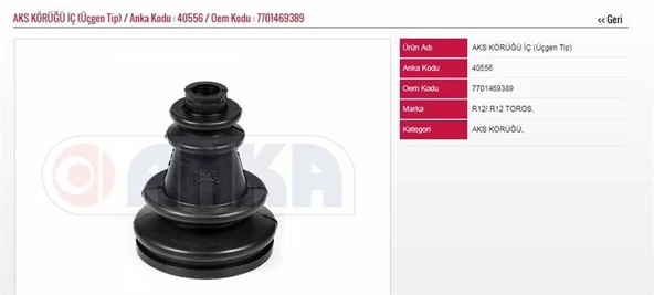 ANKA AKS KÖRÜĞÜ İÇ (ÜÇGEN TİP) RENAULT R12 ürün görseli 1