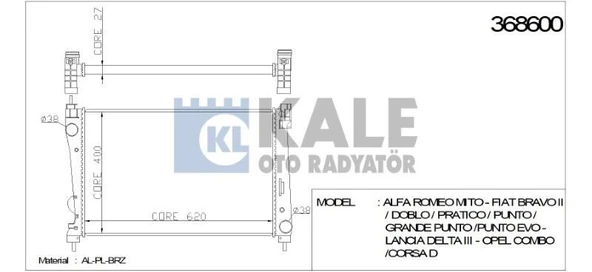 KALE RADYATÖR FIAT BRAVO II DOBLO PUNTO GRANDE PUNTO PUNTO EVO (616*418*26 ) AL/PL/BRZ ürün görseli 1