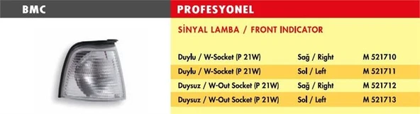 MARS SİNYAL LAMBASI ÖN SAĞ BEYAZ AUDI A80 86-94 BMC TD80 (DUYSUZ) ürün görseli 1