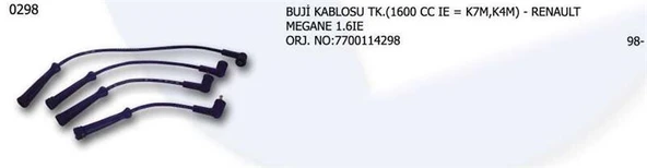 ÜNÜVAR BUJİ KABLOSU 7700114298 RENAULT MEGANE 1 6İE ürün görseli 1
