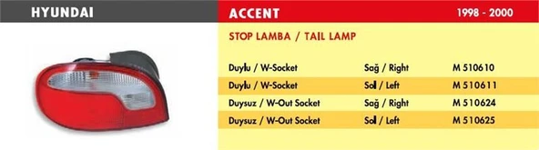 MARS STOP LAMBA HYUNDAI ACCENT / SOL (1998-2000) (DUYSUZ) ürün görseli 1