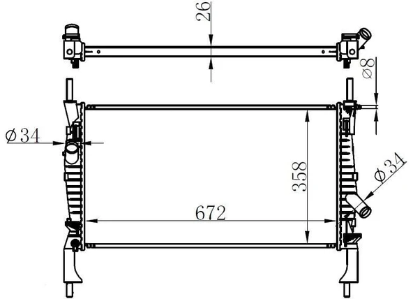 BRAZING SU RADYATÖRÜ FORD TRANSIT V347 2.2 TDCI AC 06- (MANUEL ŞANZ.)(672X358X26) ALUMİNYUM ürün görseli 1