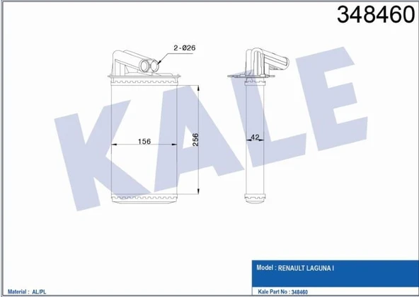 KALE KALORİFER RADYATÖRÜ  RENAULT LAGUNA I (AL/MKNK) BORULU ürün görseli 1