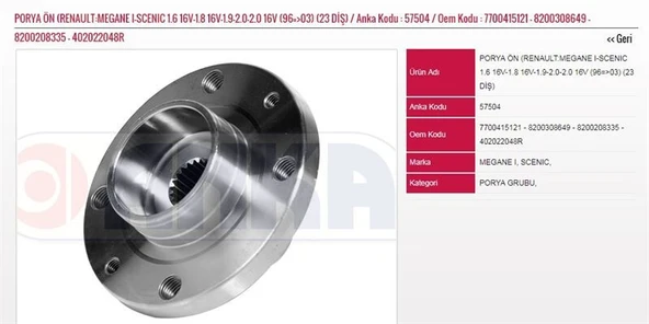 ANKA ÖN TEKER PORYASI 2.0-2.0 16V (96=>03) (23 DİŞ) RENAULT MEGANE I SCENIC DACIA LOGAN ürün görseli 1