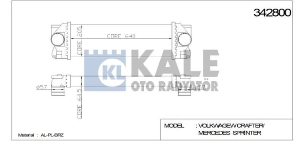 KALE TURBO RADYATÖRÜ (INTERCOOLER) VW CRAFTER (640X202X64) AL/PL/BRZ ürün görseli 1