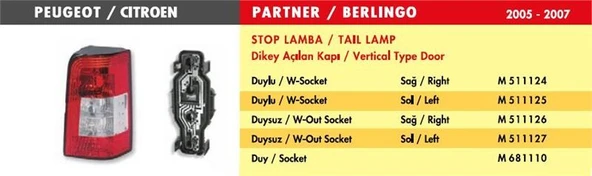 MARS STOP LAMBA YM SAĞ PEUGEOT PARTNER CITROEN BERLINGO TEK KAPI ürün görseli 1