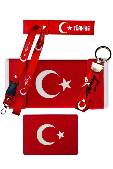 Ayyıldız Desenli Türk Bayraklı Torpido Koruyucu Pelüş Örtü & Türk Bayraklı Oto Aksesuar Seti ürün görseli 1