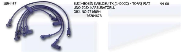 ÜNÜVAR BUJİ + BOBİN KABLOSU TK. FIAT UNO 70 SX KRB ürün görseli 1