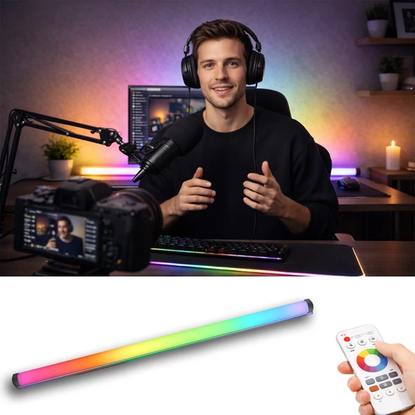 Pixel RGB LED Işık Kanalı 12V Hazır Tak-Çalıştır 1 Metre Dinamik Efektli Alüminyum Profil Gamer Streamer Stüdyo & Dış Mekan Aydınlatma ürün görseli 1