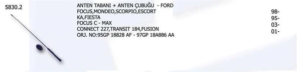 ÜNÜVAR ANTEN TABANI + ANTEN ÇUBUĞU FORD FOCUS MONDEO SCORPIO ESCORT KA FIESTA FORD FOCUS C - MAX . . ürün görseli 1