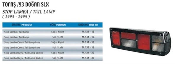 ÇERKEZ STOP LAMBA 1993-1995 FIAT DOĞAN SLX SOL ürün görseli 1