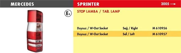 MARS STOP LAMBA MERCEDES SPRINTER / SOL (2005 >) (DUYSUZ) ürün görseli 1