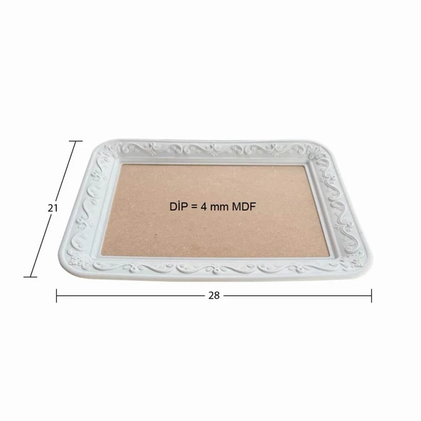 Ahşap Dikdörtgen Tepsi Aplikli Model 28x21cm T100 ürün görseli 1