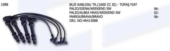 ÜNÜVAR BUJI KABLOSU TAKIM 1.6 16V FİAT MAREA,FİAT BRAVA,FİAT BRAVO,FİAT SİENA,FİAT ALBEA,FİAT PALİO,FİAT DO ürün görseli 1